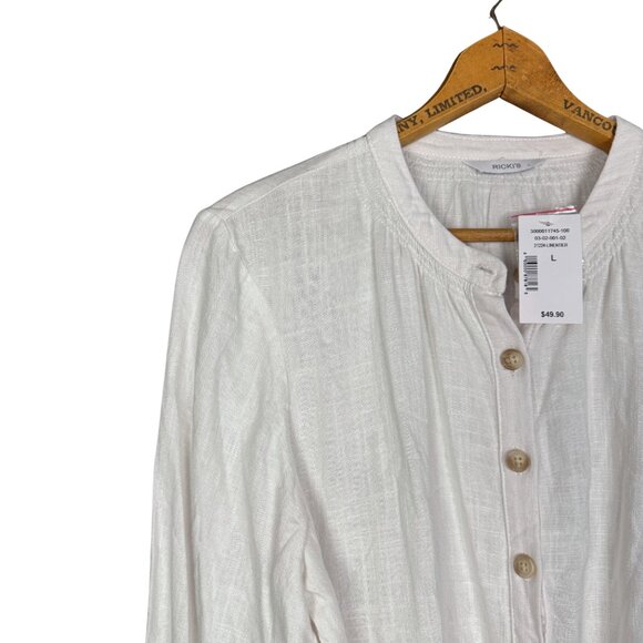 Ricki’s White Linen Blend Button Front Peplum Blouse NWT Size L - Picture 3 of 8